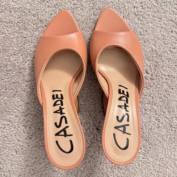 Casadei Blade 100 Leather Sculptural Heel Sandals Nude Peach Size 38.5 - Picture 2 of 8